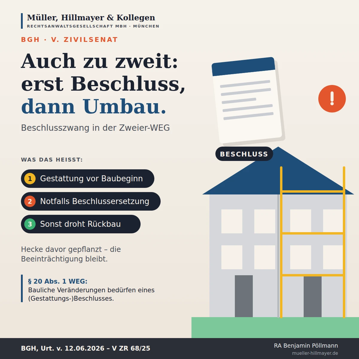 Infografik zum Beitrag: Zweier-WEG: Kein Umbau ohne Beschluss – auch bei Doppelhaushälften