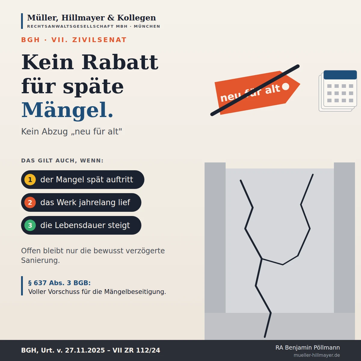 Infografik zum Beitrag: Kein Abzug „neu für alt“ bei der Mängelbeseitigung