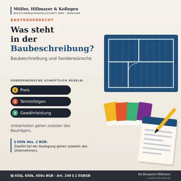 Infografik zum Beitrag: Baubeschreibung und Sonderwünsche beim Bauträgerkauf